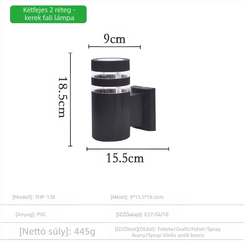 Kültéri falikar műanyag burkolattal, IP55 védelem, 2 LED dióda, bemeneti feszültség 110-220V