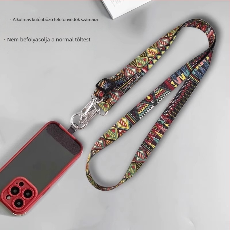 Telefonnyakpánt retro totem mintával, uniszex, fémcsat, fém kivitel