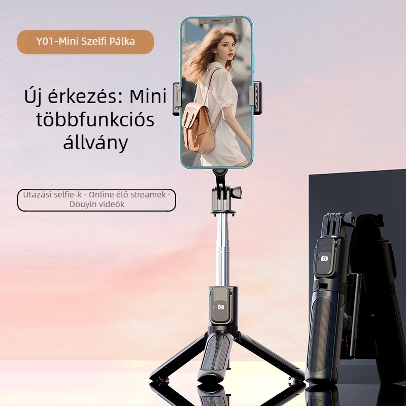 Perfect Shot Mini Selfie Stick Bluetooth távirányítóval, hordozható telefon-tartó és talajon álló tripod | ABS + rozsdamentes acél