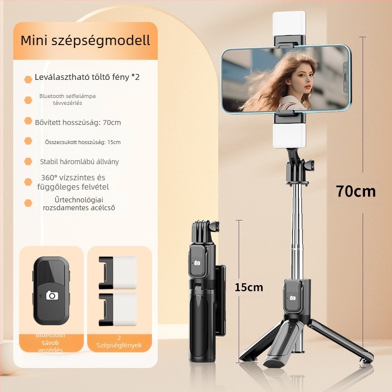 Perfect Shot Mini Selfie Stick Bluetooth távirányítóval, hordozható telefon-tartó és talajon álló tripod | ABS + rozsdamentes acél