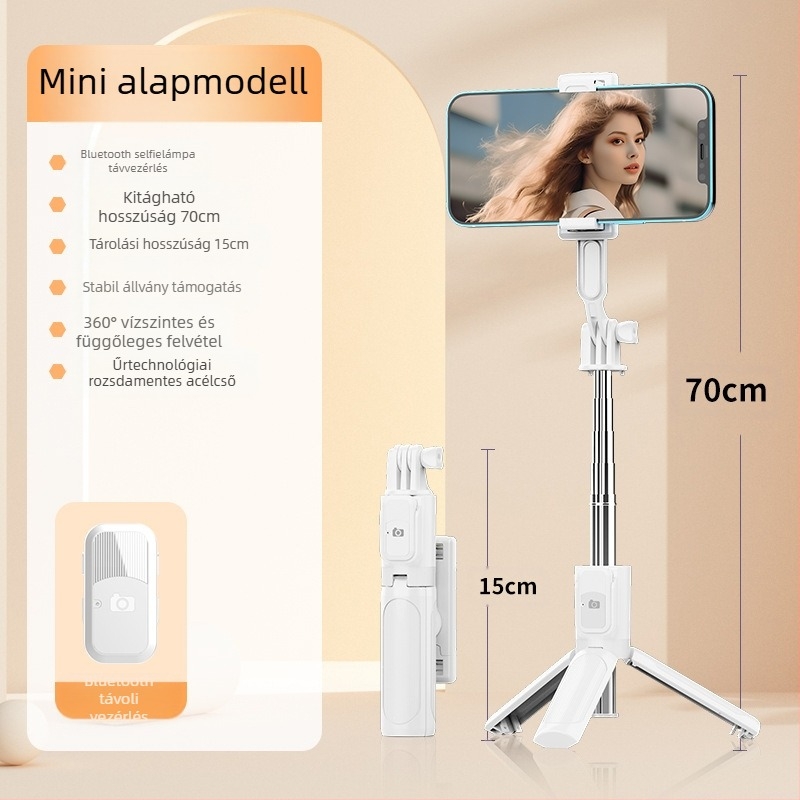 Perfect Shot Mini Selfie Stick Bluetooth távirányítóval, hordozható telefon-tartó és talajon álló tripod | ABS + rozsdamentes acél