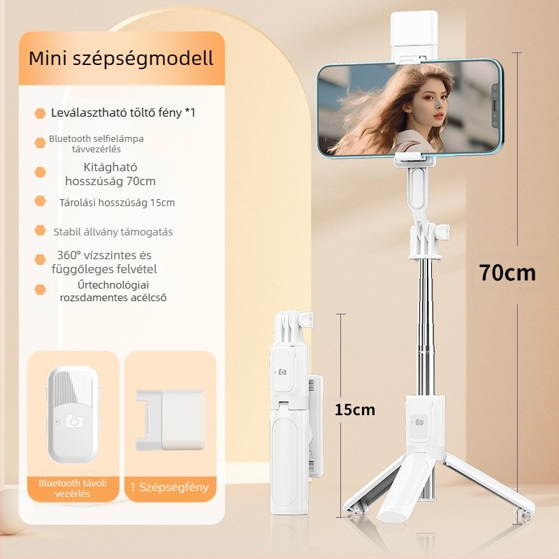 Perfect Shot Mini Selfie Stick Bluetooth távirányítóval, hordozható telefon-tartó és talajon álló tripod | ABS + rozsdamentes acél