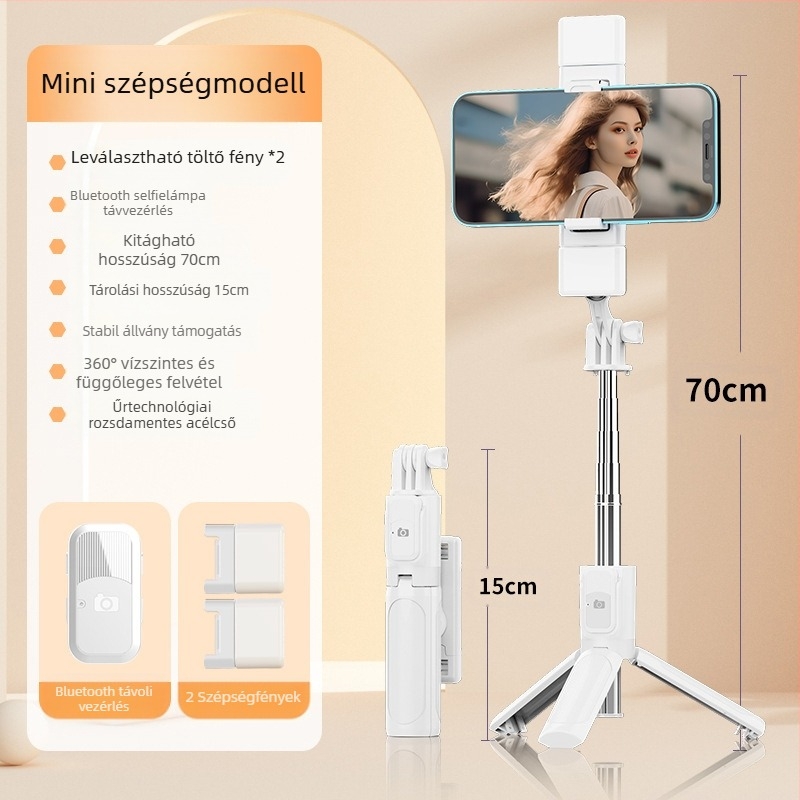 Perfect Shot Mini Selfie Stick Bluetooth távirányítóval, hordozható telefon-tartó és talajon álló tripod | ABS + rozsdamentes acél