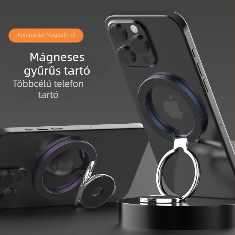 Kétoldalas mágneses MagSafe telefon-tartó asztali, teljes fém kivitelű, többfunkciós gyűrű