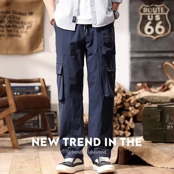 Japán-stílusú retró lezser nadrág, lazán szabott egyenes fazon, középmagas derék, zsinóros zárás, pamut‑keverék