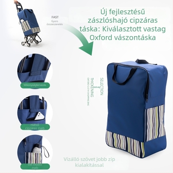 Összecsukható bevásárlókocsi, hordozható kézi kocsi vászonból készült testtel, logó nyomtatás és testreszabás (~2 kg)