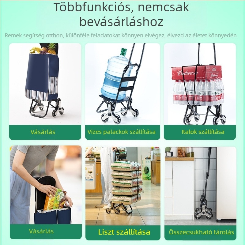 Összecsukható bevásárlókocsi, hordozható kézi kocsi vászonból készült testtel, logó nyomtatás és testreszabás (~2 kg)