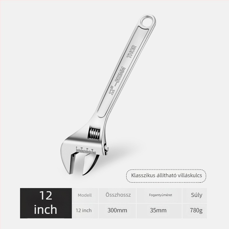 Fürdőszobai csőfogó, 90°-os szögű, állítható, króm-vanádium acélból