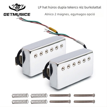 Elektronikus gitár hangszedő kettős tekercseléssel, Alnico 2 mágnes, réz burkolat, réz alaplemez, modell LPA2-CR 4C, súly 150 g