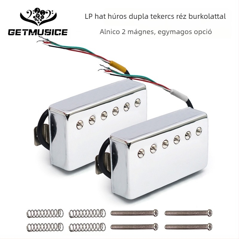 Elektronikus gitár hangszedő kettős tekercseléssel, Alnico 2 mágnes, réz burkolat, réz alaplemez, modell LPA2-CR 4C, súly 150 g