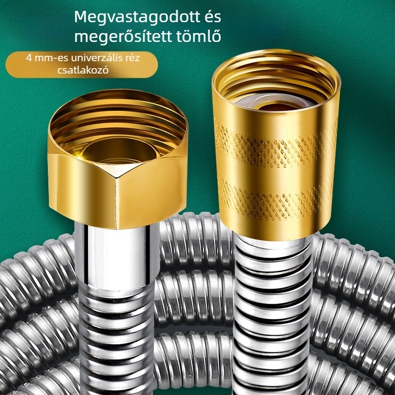 Zuhanycső, modell: zuhanycső, anyag: rozsdamentes acél + fém, csatlakozás: menet, névleges nyomás: 6 MPa, üzemhőmérséklet: 0–80 °C