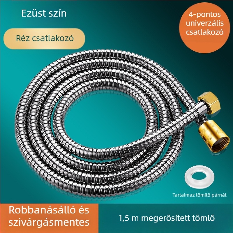 Zuhanycső, modell: zuhanycső, anyag: rozsdamentes acél + fém, csatlakozás: menet, névleges nyomás: 6 MPa, üzemhőmérséklet: 0–80 °C