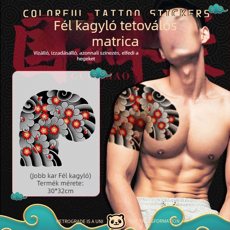 Mellkas tetoválás matrica – Cseresznyefa virág dizájn, víztranszfer nyomtatás, vízálló, uniszex