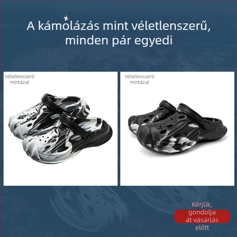 Férfi EVA szandál terepszínű mintával, zárt orrú, lélegző és vízálló, fröccsöntött talppal, 4 cm-es sarokmagassággal