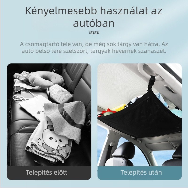 Autó belső tároló táska – kettős rétegű, rugalmas hálóval, felakasztható az ajtóhoz (univerzális)