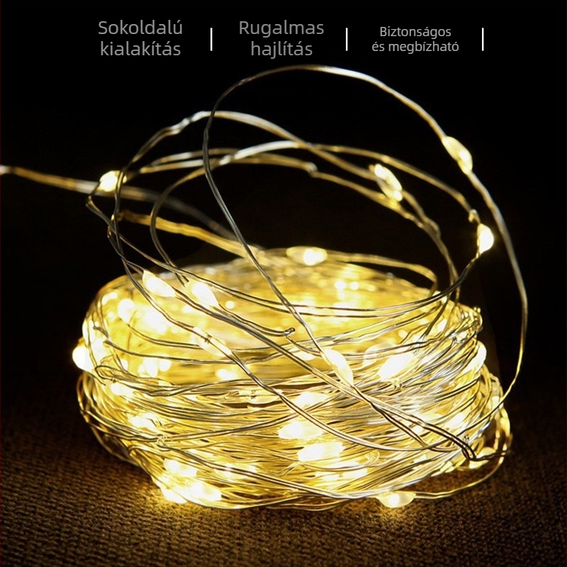 Napelemes LED rézdrótos girland, kültéri, IP65 vízálló, karácsonyfa-dekoráció, hangulatos fények