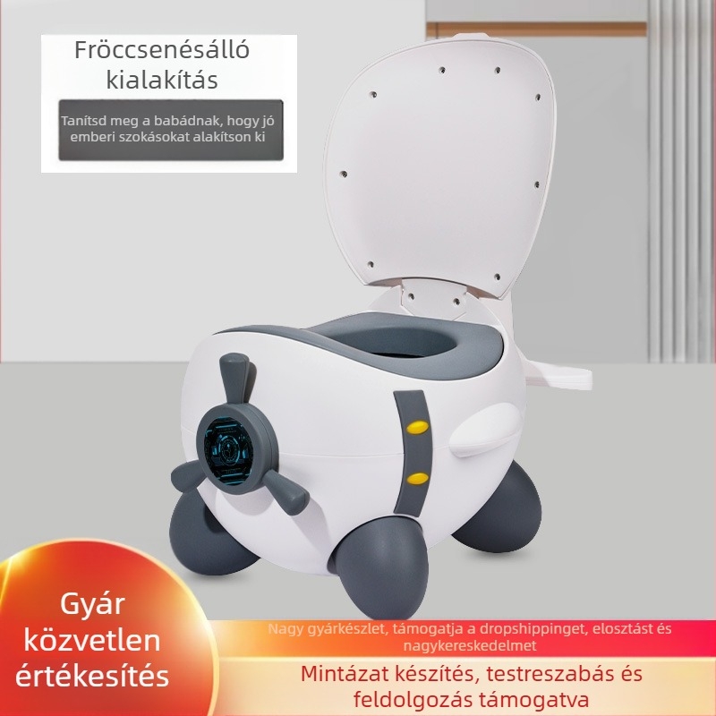 Gyerekeknek szóló toalettsál repülőgép-dizájnnal, PP+PU anyagból, önálló csomagolás, licencelhető magáncímke