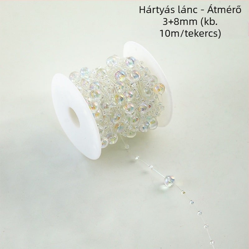 Virágos gyöngy lánc dekoráció - csillag alakú dísz, műanyag, 10 m tekercs, Shangjin márka, DIY táskák készítéséhez