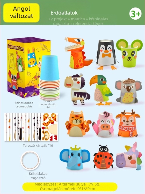 Gyerekeknek szóló papír pohár festő készlet – DIY kézműves, oktatási művészeti játék; Anyag: papír; Márka: Hibiscus angel; Ajánlott kor: 4–6 év; Csomagolás: Doboz