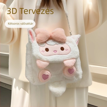 Plüss hátizsák, ultrakönnyű, motívummal brodolt medvével, nagy kapacitás, görbült vállpántok