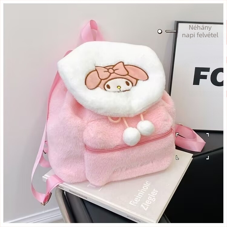 Plüss hátizsák, ultrakönnyű, motívummal brodolt medvével, nagy kapacitás, görbült vállpántok