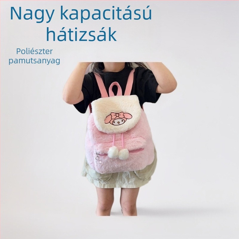 Plüss hátizsák, ultrakönnyű, motívummal brodolt medvével, nagy kapacitás, görbült vállpántok