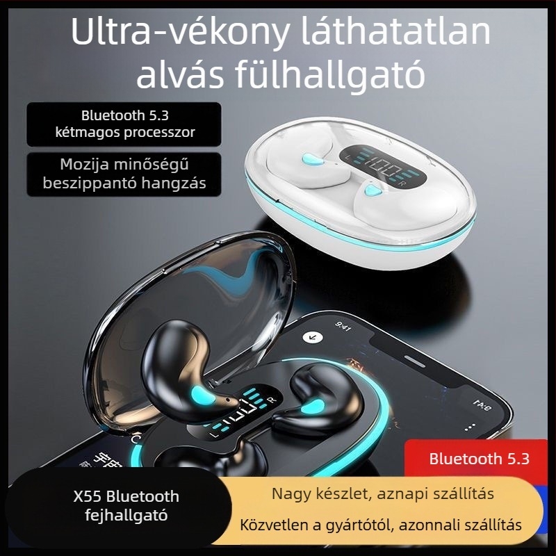 Ultra vékony mini vezeték nélküli Bluetooth fülhallgató, in-ear, Bluetooth 5.0, 10 m hatótáv, sztereó hívások, vízálló