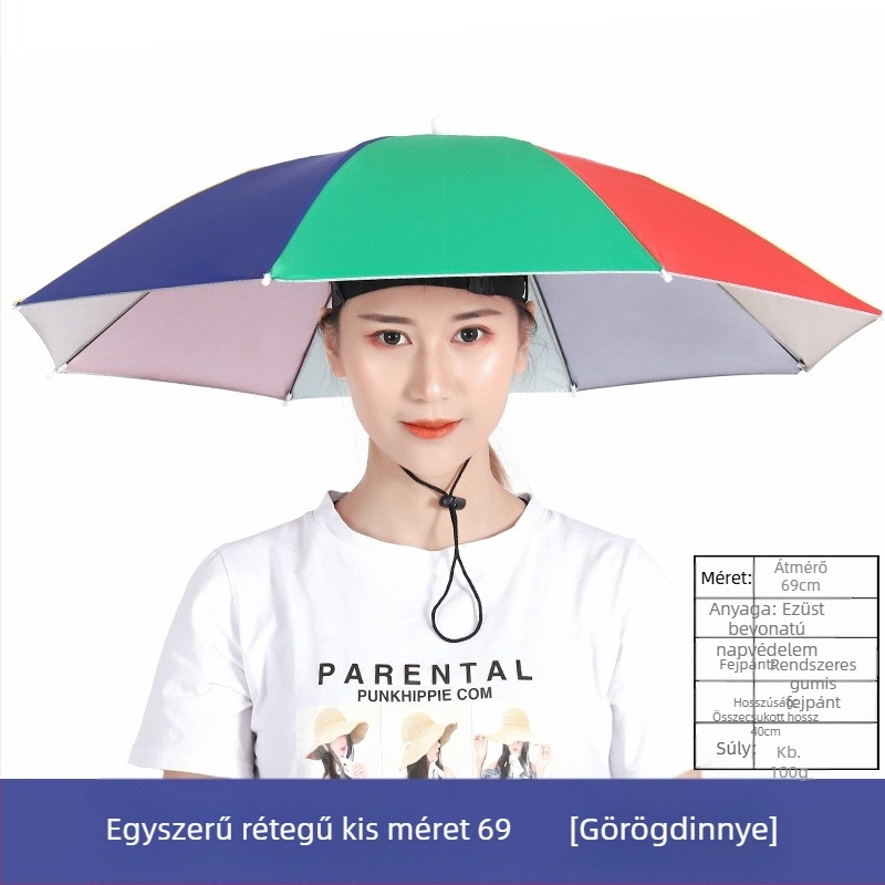 Nagy méretű napsugárvédő esernyősapka, viselhető a fejre, ideális tea szedéséhez és horgászathoz