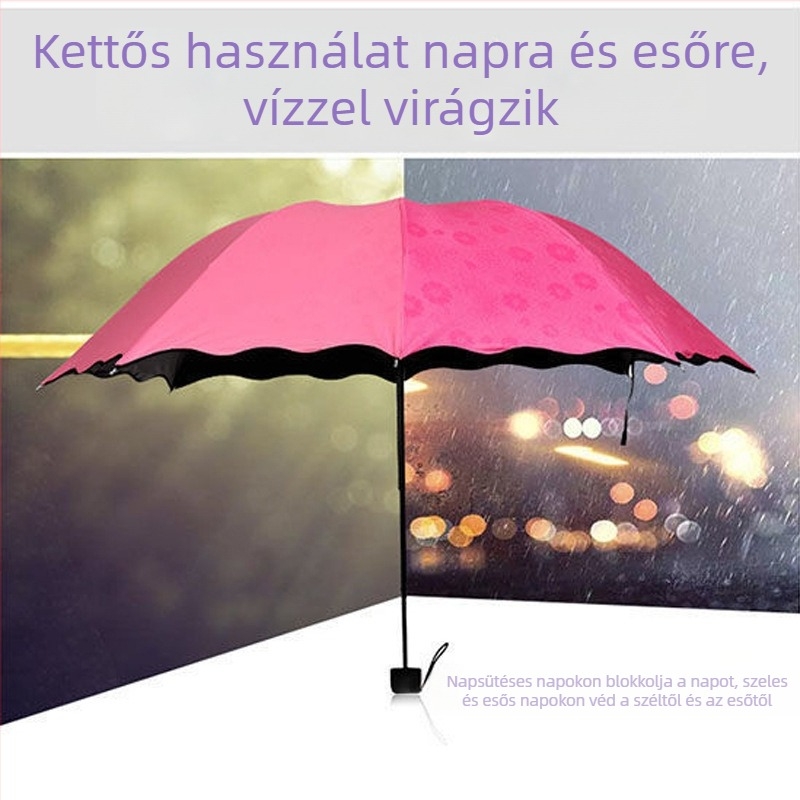 Összecsukható napernyő vinil bevonattal, víz hatására színváltozás, kreatív stílus, háromrészes, UV védelem