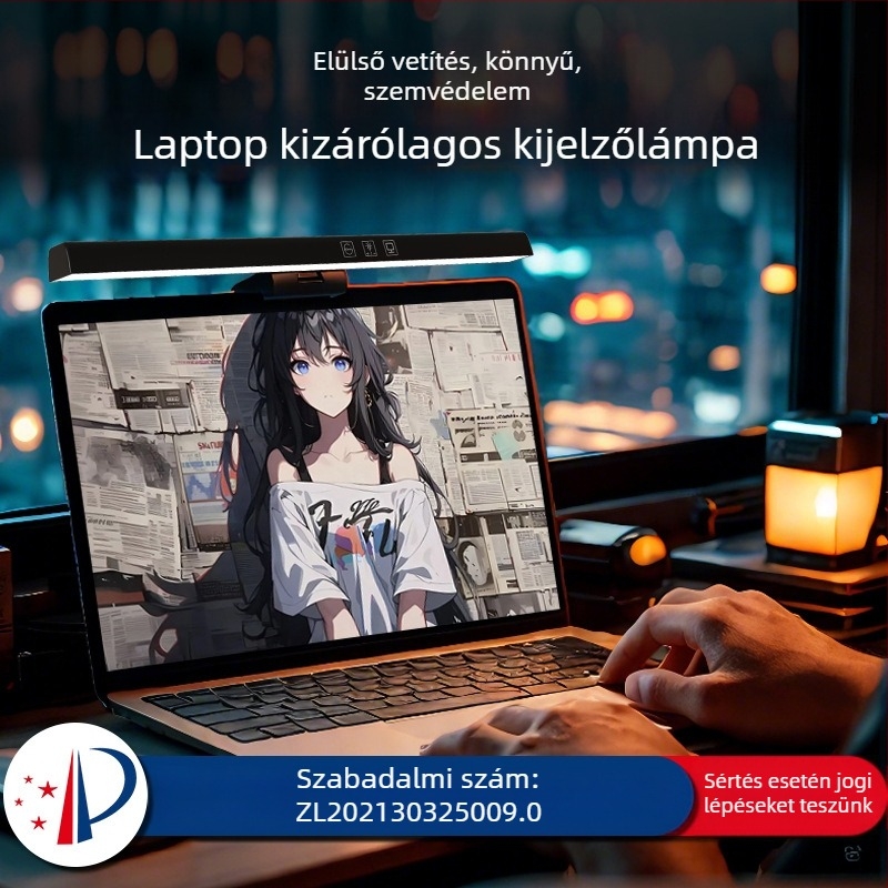 Képernyőhöz rögzíthető LED lámpa USB táppal, érintéses fényerő-állítás, szemvédelem, intelligens vezérlés, aszimmetrikus fényforrás