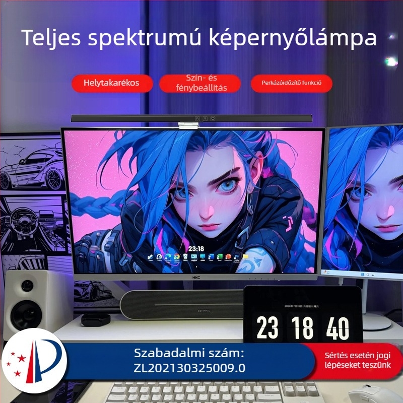 Képernyőhöz rögzíthető LED lámpa USB táppal, érintéses fényerő-állítás, szemvédelem, intelligens vezérlés, aszimmetrikus fényforrás