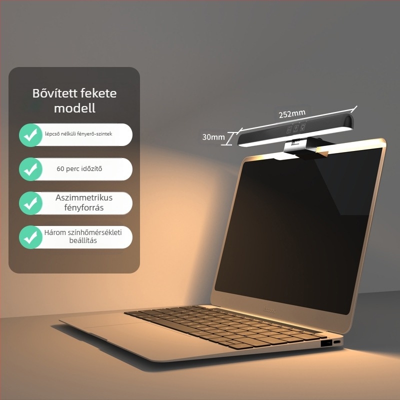 Képernyőhöz rögzíthető LED lámpa USB táppal, érintéses fényerő-állítás, szemvédelem, intelligens vezérlés, aszimmetrikus fényforrás