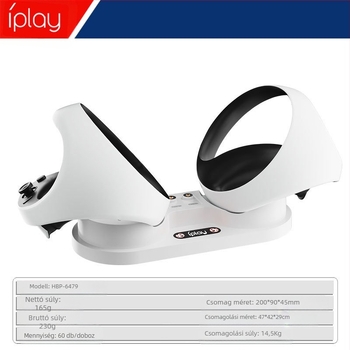 PS5 hűtőállvány töltő PSVR2/PS5 kontrollerekhez és szemüveg tárolóval — TYPE-C, ABS anyag, OEM gyártás, tartalmaz alapot és töltőt, kompatibilis PS5-höz és PSVR2-vel