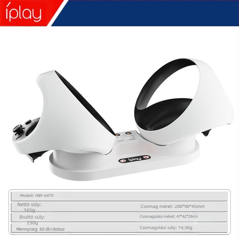 PS5 hűtőállvány töltő PSVR2/PS5 kontrollerekhez és szemüveg tárolóval — TYPE-C, ABS anyag, OEM gyártás, tartalmaz alapot és töltőt, kompatibilis PS5-höz és PSVR2-vel