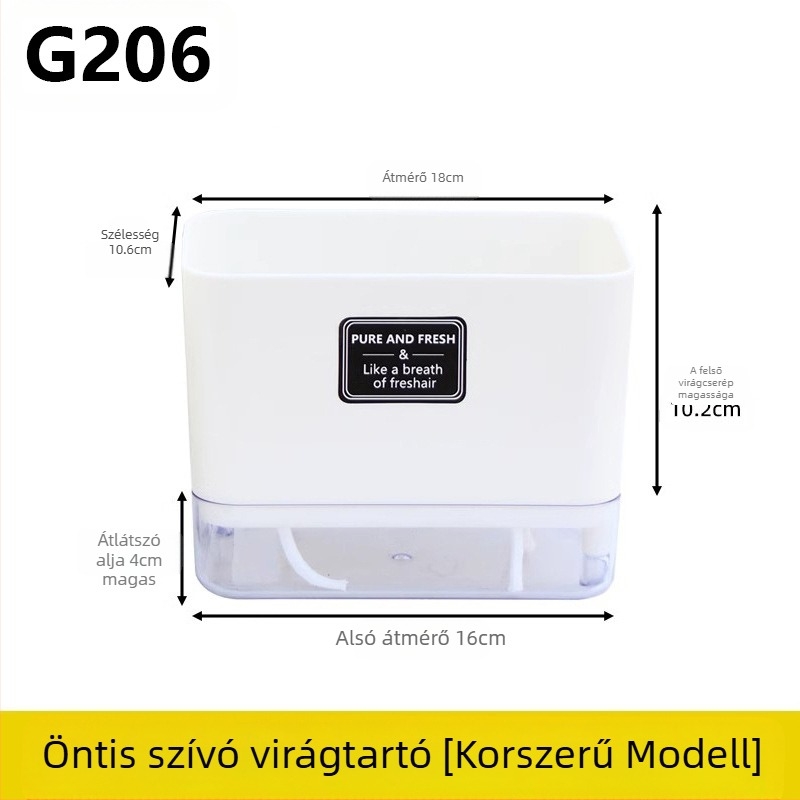Oulinze virágcserép – műanyag, átlátszó, önöntöző vízellátás, korrózálló, asztali vagy padlóra helyezhető