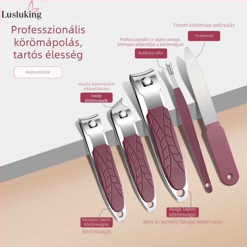 Körömvágó készlet – rozsdamentes acél és szénacél; durva bőr eltávolító reszelő; körömfelület csiszoló eszköz; körömvágó készlet; Lusluking