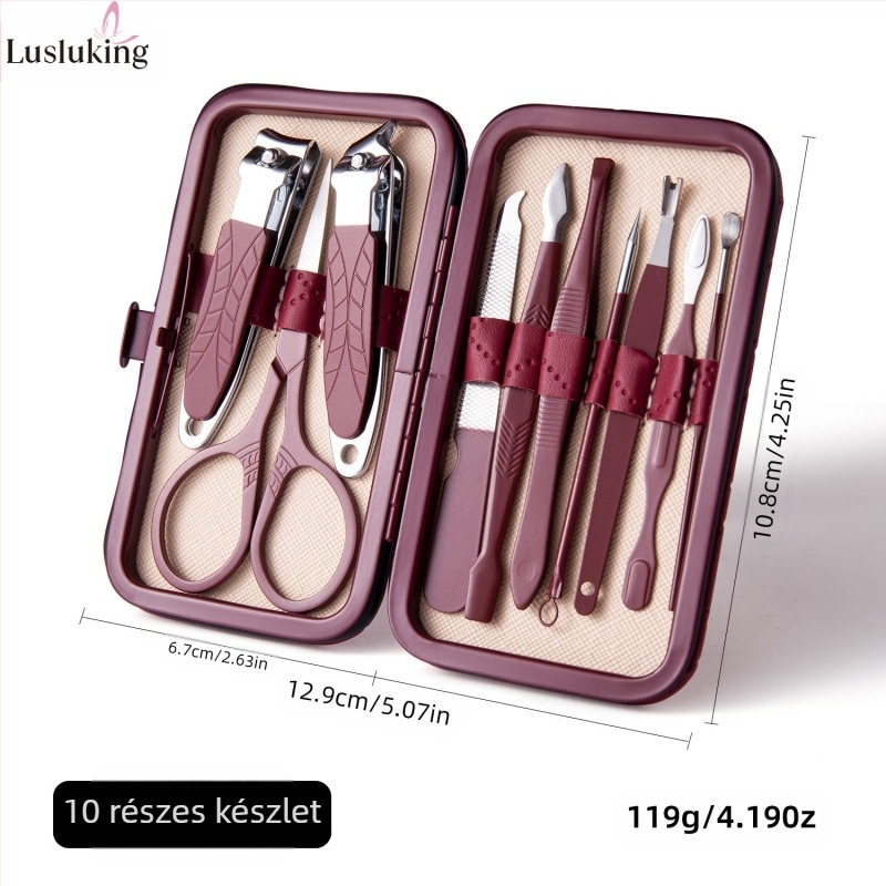 Körömvágó készlet – rozsdamentes acél és szénacél; durva bőr eltávolító reszelő; körömfelület csiszoló eszköz; körömvágó készlet; Lusluking