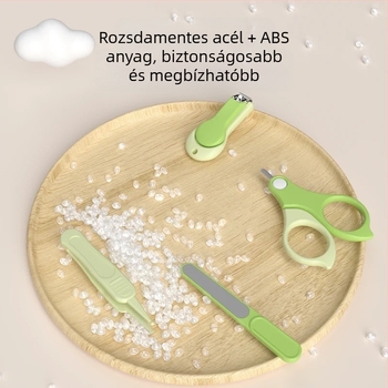 Baba körömvágó készlet anti-nyomásos dizájnnal újszülöttek számára – műanyag + rozsdamentes acél, biztonságos ápolási készlet