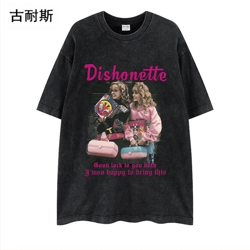Pamut T-shirt laza szabásban, fél ujjú, karakter mintával, kerek nyakú, utcai hip-hop stílus