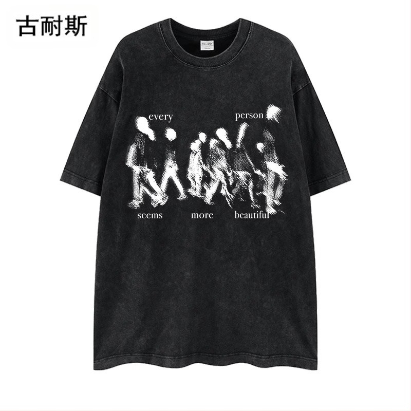 Pamut T-shirt laza szabásban, fél ujjú, karakter mintával, kerek nyakú, utcai hip-hop stílus
