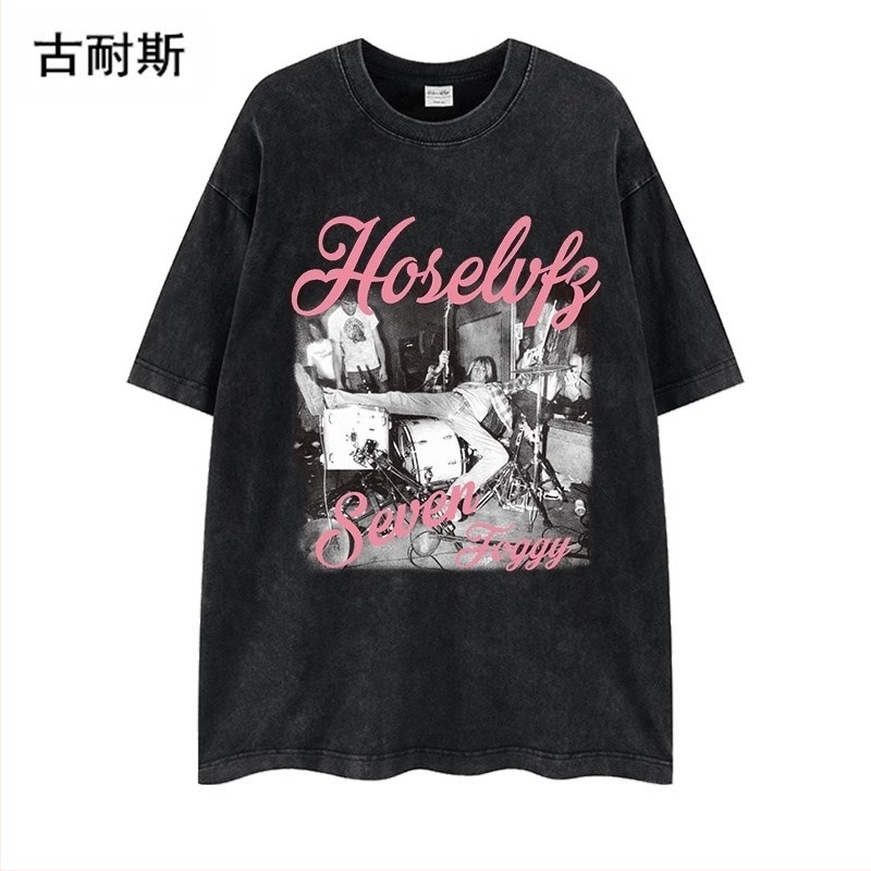 Pamut T-shirt laza szabásban, fél ujjú, karakter mintával, kerek nyakú, utcai hip-hop stílus