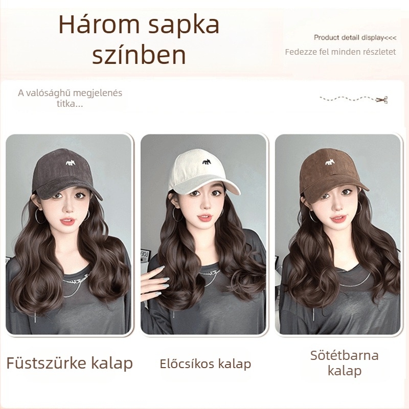 Farokkal ellátott paróka, rókás hímzett sapkával, egyrészes dizájn, kézzel szőtt, hőálló szintetikus szálakból, nagy hullám stílusú, nem festhető vagy dauerolható, minden arcforma számára