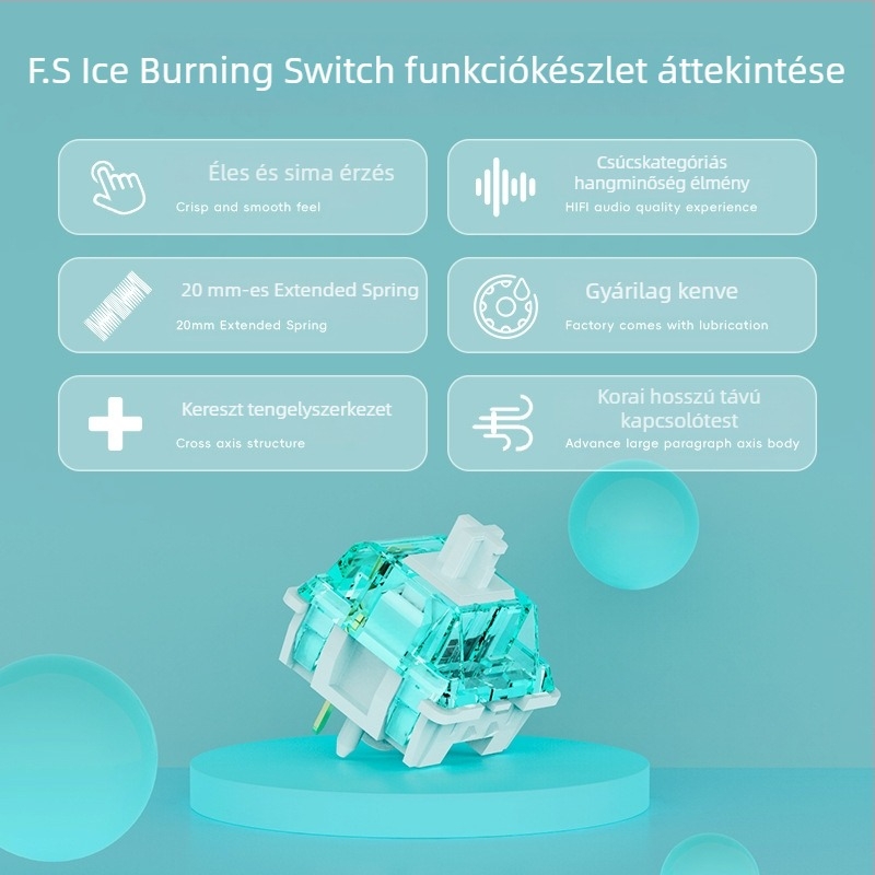 Mechanikus billentyűzet-kapcsoló testre szabható tengellyel — ötpin hot-swappable, lineáris, csendes működés
