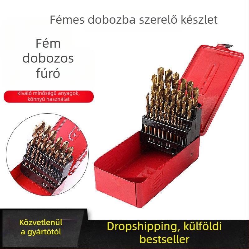 Jiashiteng spirálfúrókészlet, 25 darab, fémdobozos, elektromos fúróhoz