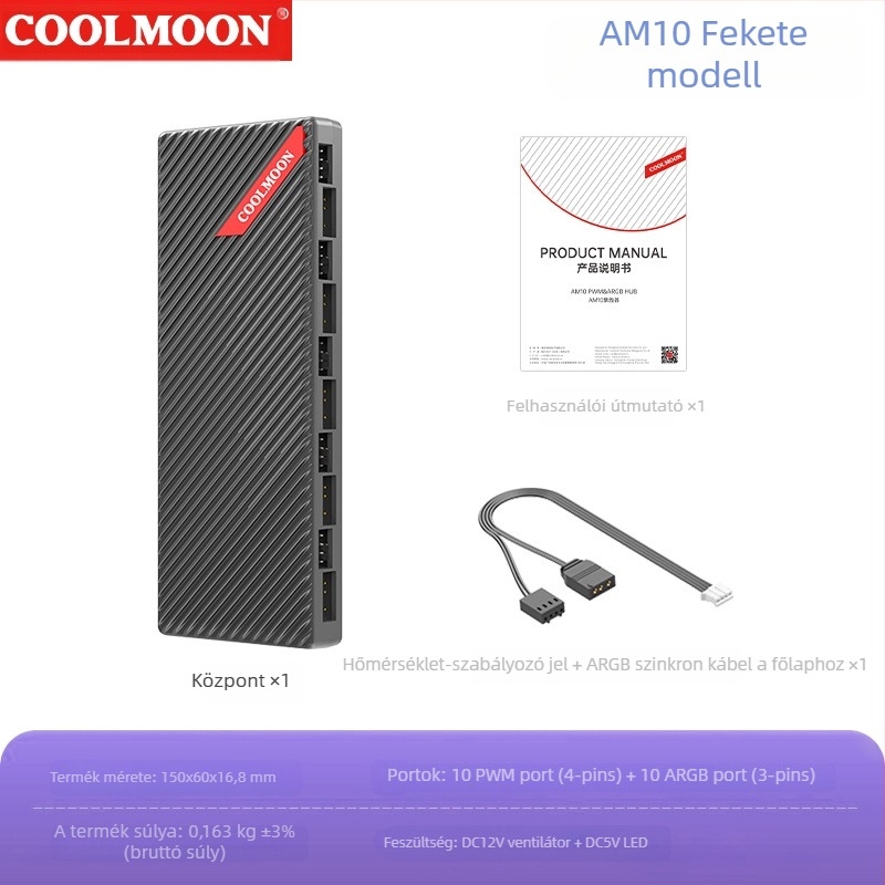CoolMoon V11 ARGB hub az alaplapon, 1-10 elosztó, 5V 3-Pin csatlakozó, független tápegység, több interfész dizájn