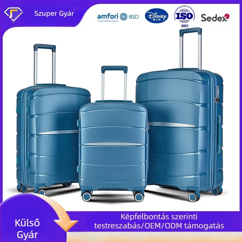 Három darabos bőröndkészlet — PP anyag, vízálló és lopás elleni védelem, univerzális kerekek, súly 2,5 kg, közönséges jelszavas zár