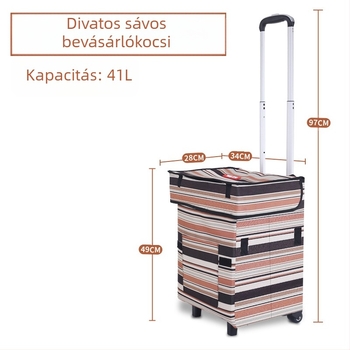 Összecsukható kézikocsi poggyász és bevásárláshoz, négy keréken, könnyű, hordozható, logóval