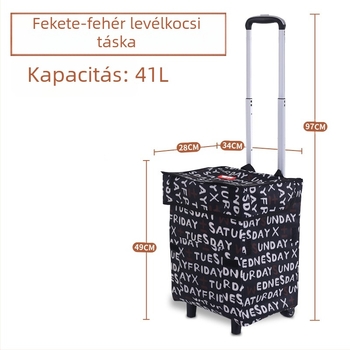 Összecsukható kézikocsi poggyász és bevásárláshoz, négy keréken, könnyű, hordozható, logóval