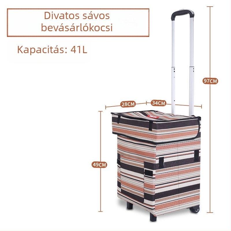 Összecsukható kézikocsi poggyász és bevásárláshoz, négy keréken, könnyű, hordozható, logóval