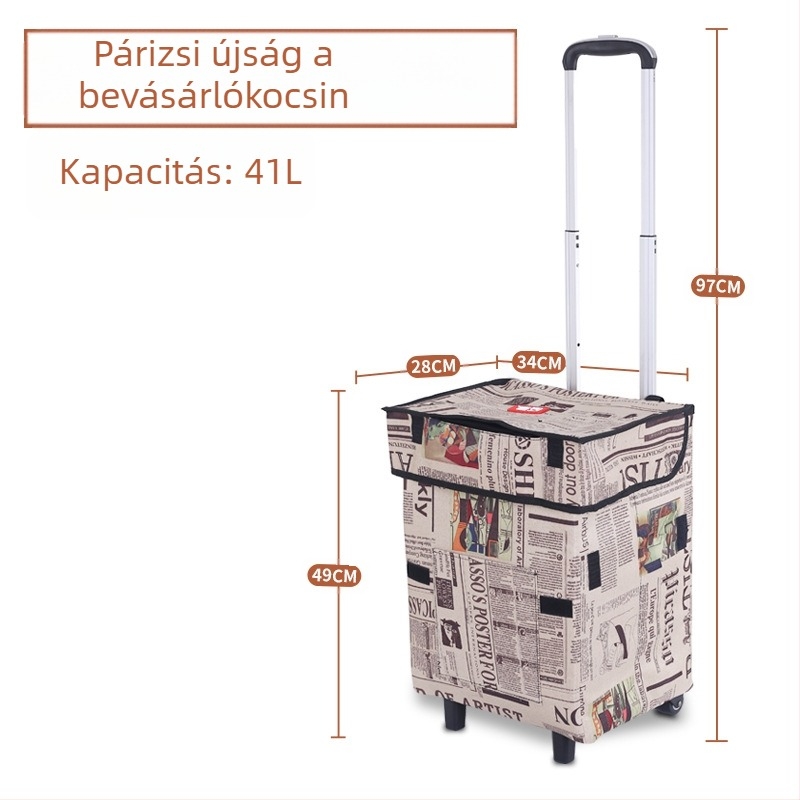 Összecsukható kézikocsi poggyász és bevásárláshoz, négy keréken, könnyű, hordozható, logóval